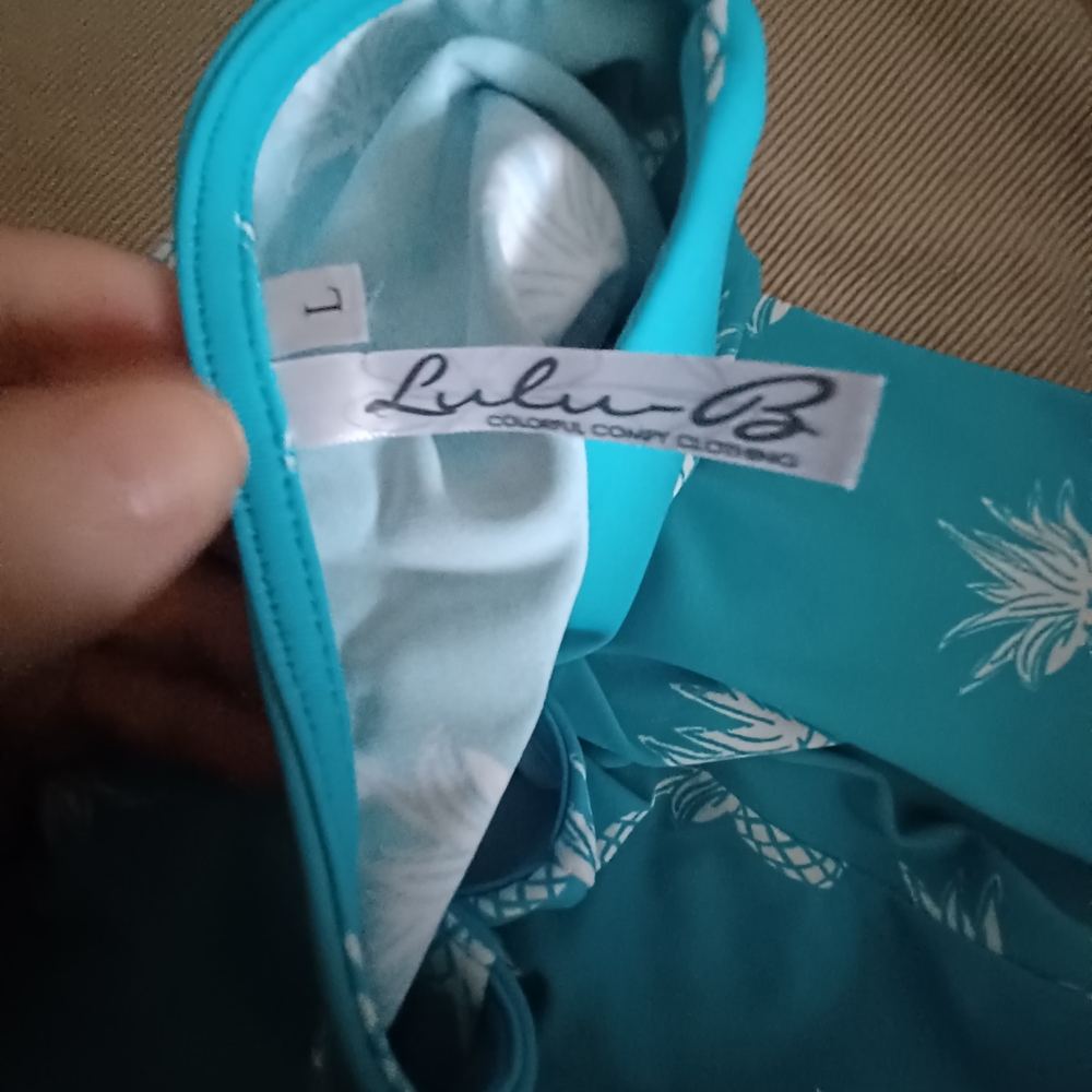 Lulu-B Teal Pineapple Womens Size L 50 UPF Print Dress - Picture 7 of 9